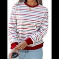 thumbnail image 1 of Camisas de Larga para Mujer, Túnicas Holgadas con Cuello Redondo A Rayas y Bloques de Color de Otoño. Rojo XL, 1 of 6