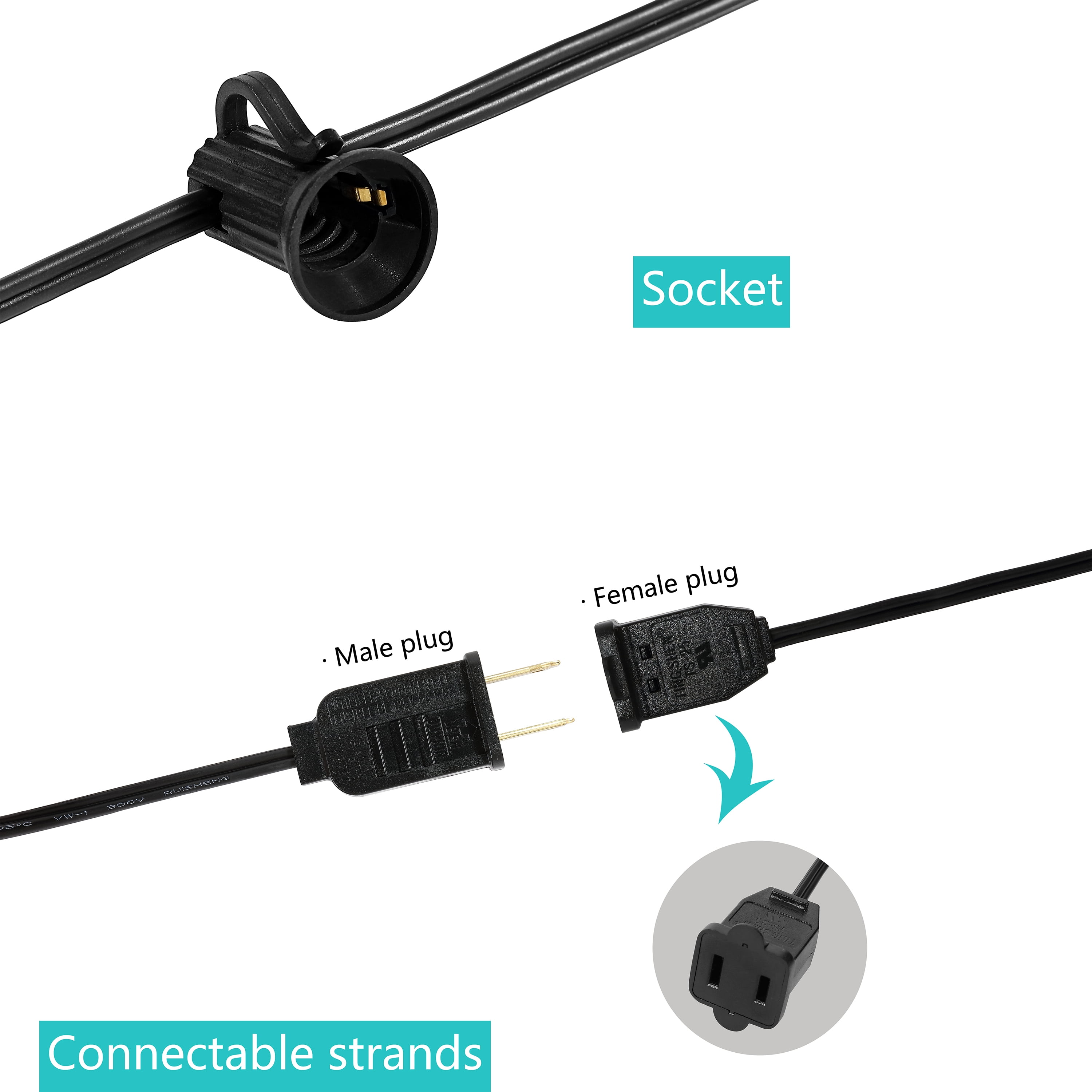 JONATHAN Y 25-Light Indoor/Outdoor 25 ft. Contemporary Rustic Incandescent G40 Bistro Globe Bulb String Lights, Black (Set of 2)