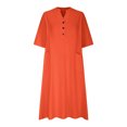 thumbnail image 6 of Cotton Linen Dress Half Sleeve V Neck Button Up Midi Dress Casual Loose Fit Tunic Sundress with Pockets, 6 of 6
