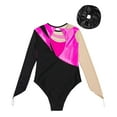 thumbnail image 4 of Alvivi Kids Girls Gymnastics Leotard Shiny Rhinestone Long Sleeve Ballet Dance Bodysuit with Hair Band Hot Pink&Black 16, 4 of 5