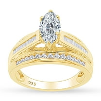 AFFY White Cubic Zirconia Engagement & Wedding Trio Band Ring Set In 14k Yellow Gold Over Sterling Silver (3 Cttw)