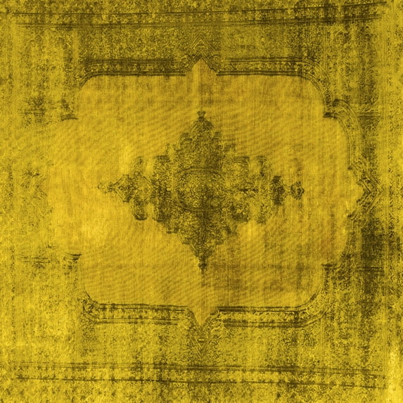 Ahgly Company Machine Washable Indoor Square Persian Yellow Traditional Area Rugs, 8' Square