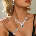thumbnail image 5 of AEXTO Silver Reinstone Jewelry Set 3pcs Statement Necklace, Dangle Earrings Stretch Bracelet with Oval-Cut Rhinestones, Elegant Accessories for Women, Perfect for Evening Parties, Banquets & Weddings, 5 of 8