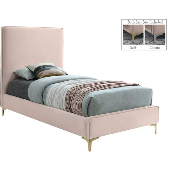 Meridian Furniture Geri Pink Velvet Twin Bed withGold and Chrome Legs Included