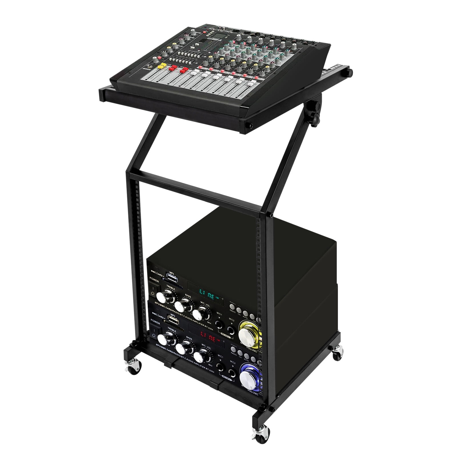 12U DJ Mixer Stand, Adjustable DJ Mixer Rack with Angle Tilt, DJ Equipment Stand for Club, Studio, Stage, Live Performance, Audio Mixer Rack