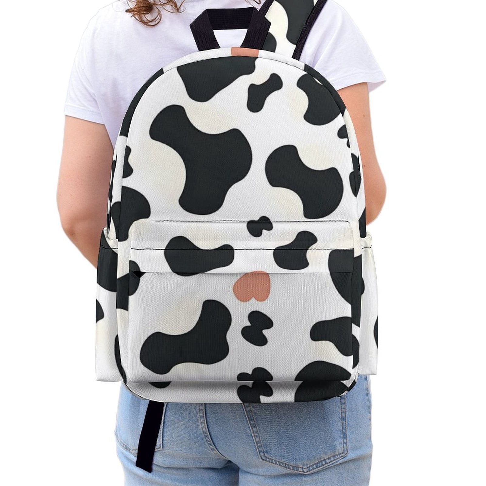 Large Capacity Half Print Backpack 11.8×16.5×5.9in Multifunctional Zipper Design Convenient Switch Simple Cow Print Pattern1_3