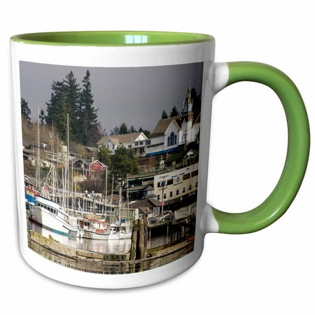 3dRose USA, Washington, Kitsap Peninsula. Town of Poulsbo and marina. - Two Tone Green Mug,