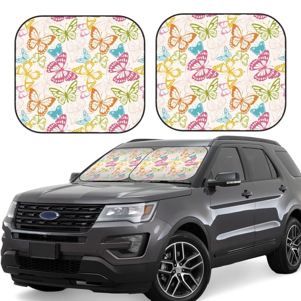 Fotbe Retro Colorful Butterfly Juego de 2 Piezas de Parasoles para Parabrisas | Bloqueador Solar para Auto | Accesorios Plegables para Protección Solar Interior-Large