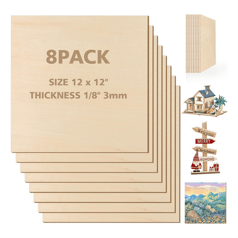 12 Pack Basswood Sheets for Crafts-12 x 12 x 1/8 Inch- 3mm Thick Plywood  Sheets with Smooth Surface-Unfinished Craft Wood Boards for Laser Engraving