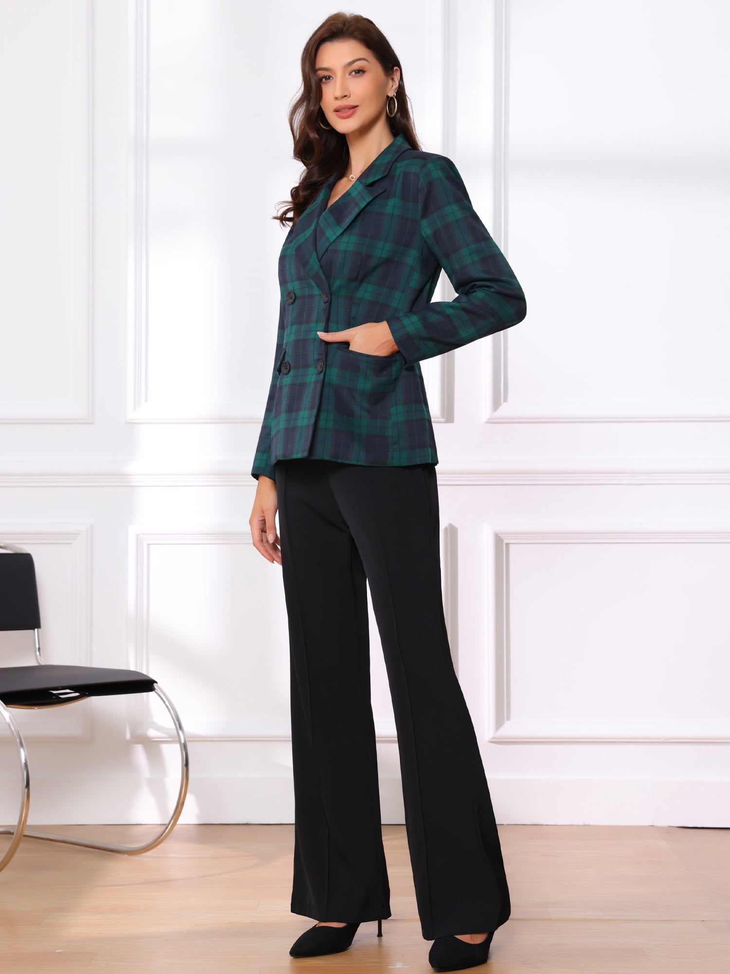 DARING DIVA Women's Notched Lapel Double Breasted Formal Blazer Jacket XS Dark Green