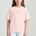 thumbnail image 4 of FRSASU Childrens T-Shirt Summer Round Neck Drop Shoulder Short Sleeve Tee Label Letter Casual Loose Basic Tee Pink, 4 of 5