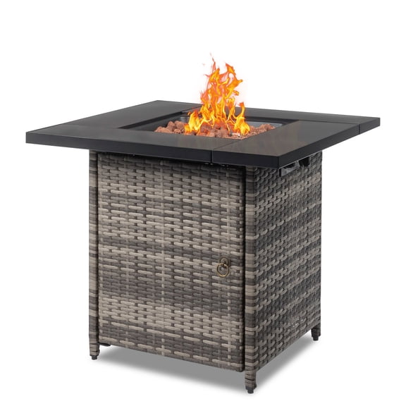28-Inch Fire Table, 50000 BTU Gas Fire Pit with Volcanic Stone, Multi-Purpose Outdoor Firepit with Lid & Pulse Ignition, Black