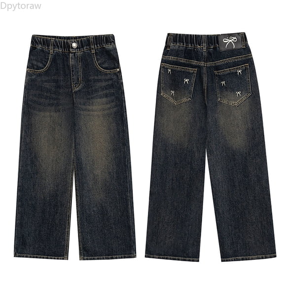 Dpytoraw Girls Jeans For Toddlers Comfortable Loose Fit Wide Leg Pants Casual Spring Fall Fashion Denim Trousers For Kids For 4 15 Years Old Girls Denim Jeans Size 4-5 Years