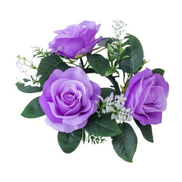 Cheapark Couronne de Bougie Parfumée - Décoration de Fleur et Feuille en Soie Artificielle pour Mariage Valentine's Day, Centre de Table de Fête et Accents de Bougeoir Romantique