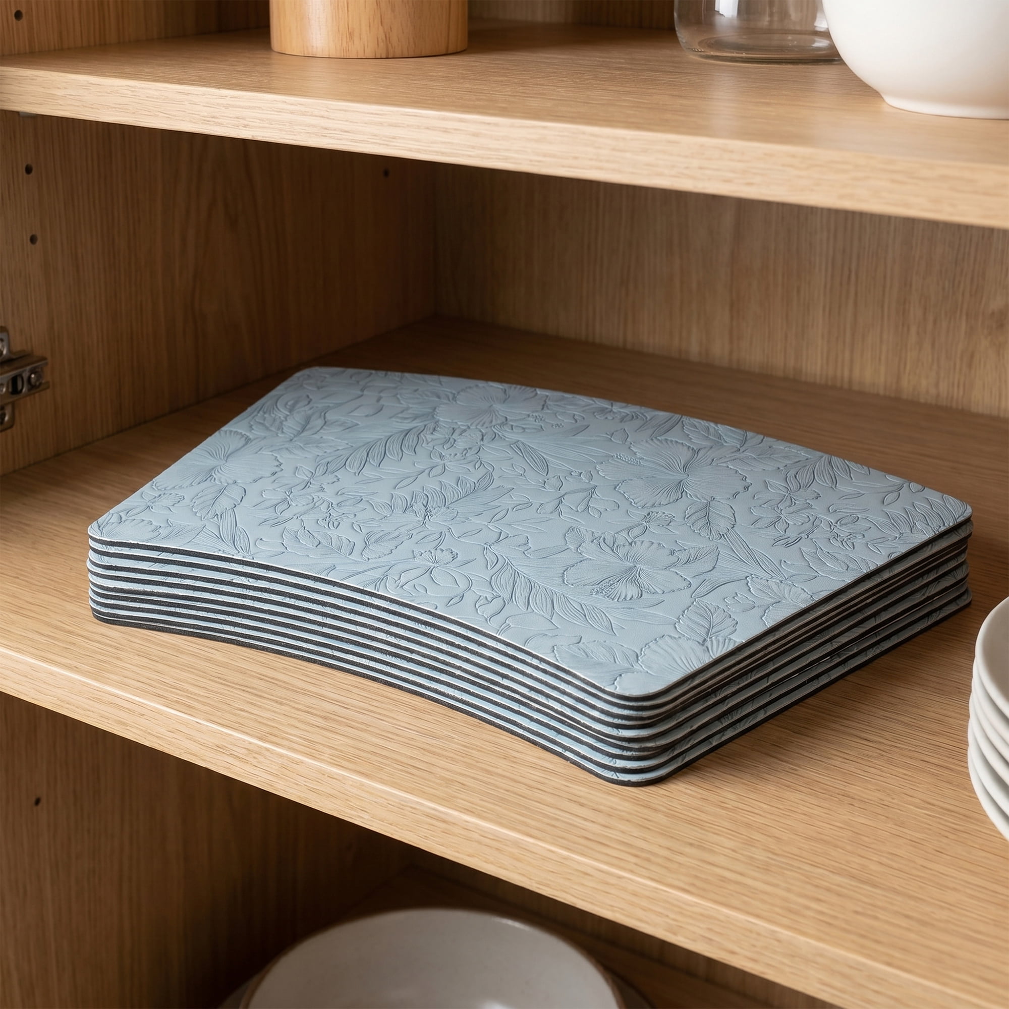 Unique Bargains Set of 6 Place Mat Faux Leather Table Placemat Washable Light Blue 19x12in