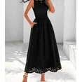 thumbnail image 6 of Women Summer Dresses Casual Sleeveless Crewneck A-Line Boho Lace Eyelet Cotton Tank Maxi Dress with Pockets, 6 of 6