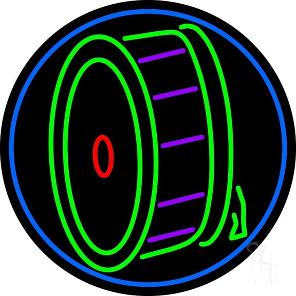 Drum Musical Note Logo LED Neon Sign 26" Tall x 26" Wide - inches Black Square Cut Acrylic Backing, with Dimmer - Premium built indoor Sign for Studio, Club, Home décor, Event, Workshop, Storefront.