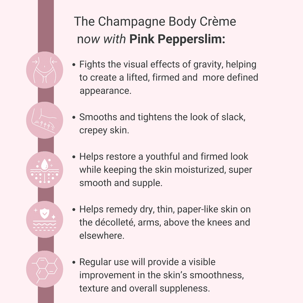 Consult Beaute Champagne Lift Hydrating Firming Body Cream with Pink Pepperslim, Tightens, Tones Crepey Skin, Moisturizer for Dry Skin, Warm Santal, 8 oz.