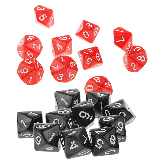 20 Dados de Diez Caras D10 Muere para D & D RPG Sunnimix Rojo y Negro