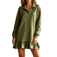 thumbnail image 2 of Karymi Dresses for Womenes Half Zip Collar Sweatshirt Dress Long Sleeve Ruffle Hem Casual Mini Dress Fall Winter Shift Dress, 2 of 6
