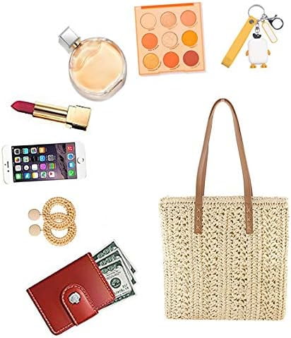 LinYooLi Women Straw Crochet Tote Bohemian Summer Beach Bag Large Handmade Shoulder Bag