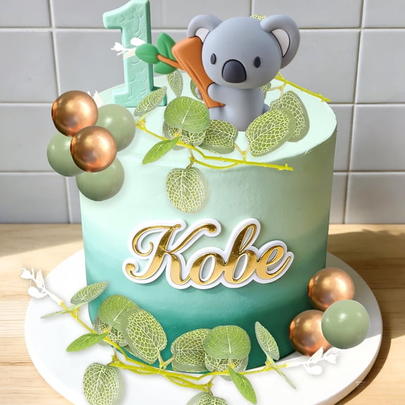 Koala Forest Cake Topper Set - Natural Green & Gold Decor for Themed Party Celebrations