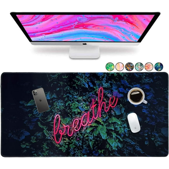 Large Mouse Pad, Desk Mat Keyboard Pad Desktop Home Office School Essentials College Cute Decor Big Extended Laptop Protector Computer Accessories Pretty Mousepad Women Neon Breathe
