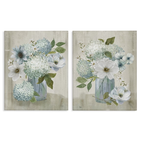 Stupell Industries Magnolia & Hydrangea Bouquets Floral Painting Wrapped Canvas Canvas Art Print Wall Art, 16 x 20, Set of 2