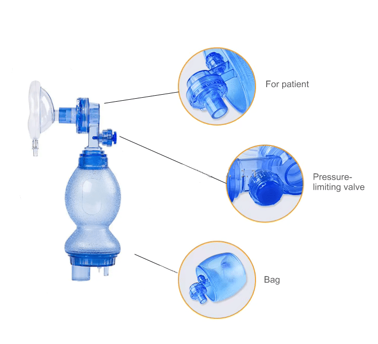 Pediatric CPR Manual Resuscitation Training Kit - Includes Pediatric CPR Training Mask, 1 Pediatric Valve Squeeze Bag, 1 Reservoir Bag and 1 Oxygen Line - Full BMV kit