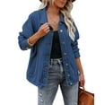 thumbnail image 3 of luvamia Jean Jackets for Women Fashion Oversized Long Button Down Denim Shirts Casual Concert Outfits for Women Size L Fit Size 12 Size 14, 3 of 9