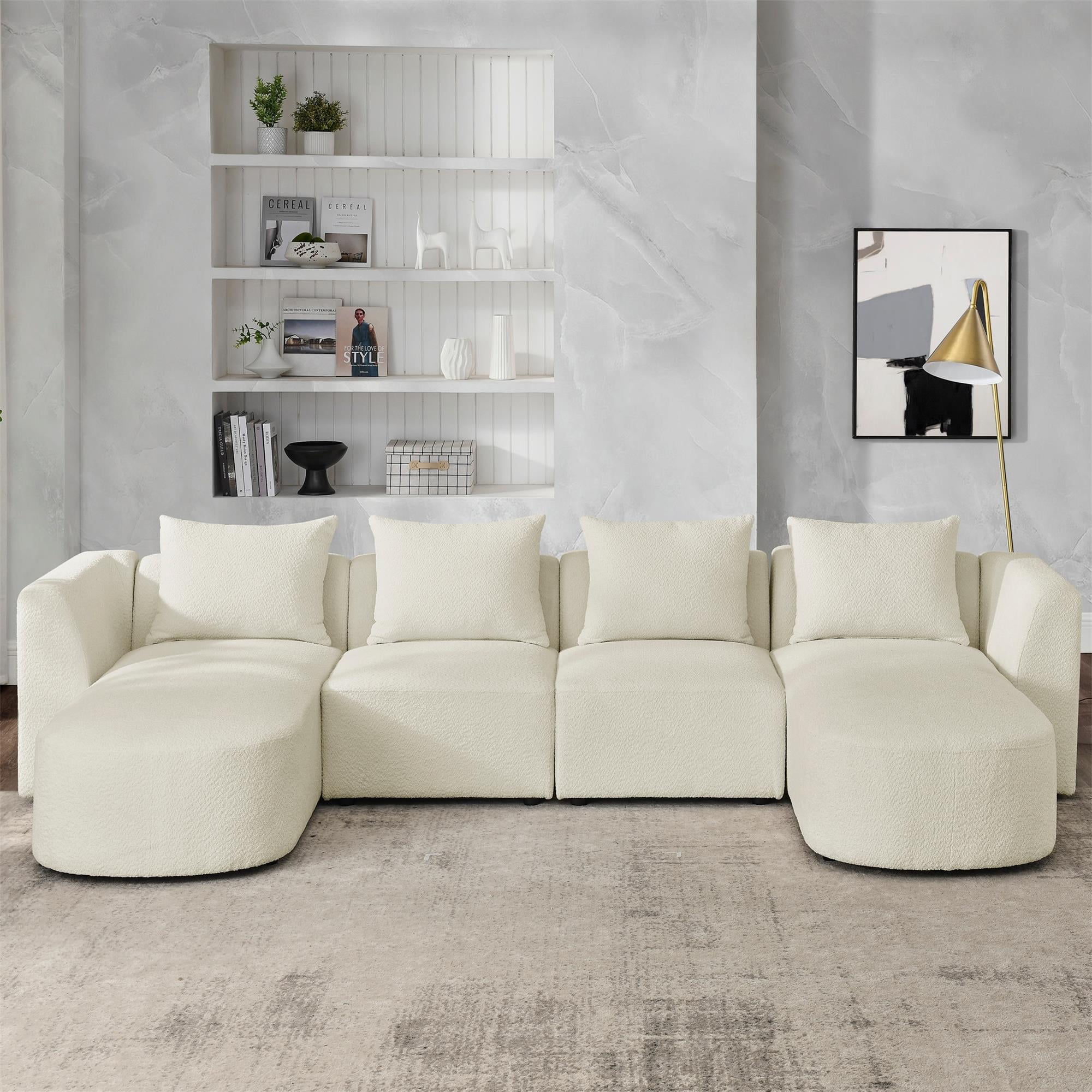 Kepooman 117" L Shape Sectional Couch, 5-Seater Sectional Sofa with Two Single Seats and Two Chaises, Modern Convertible Sofa for Office and Home, Beige