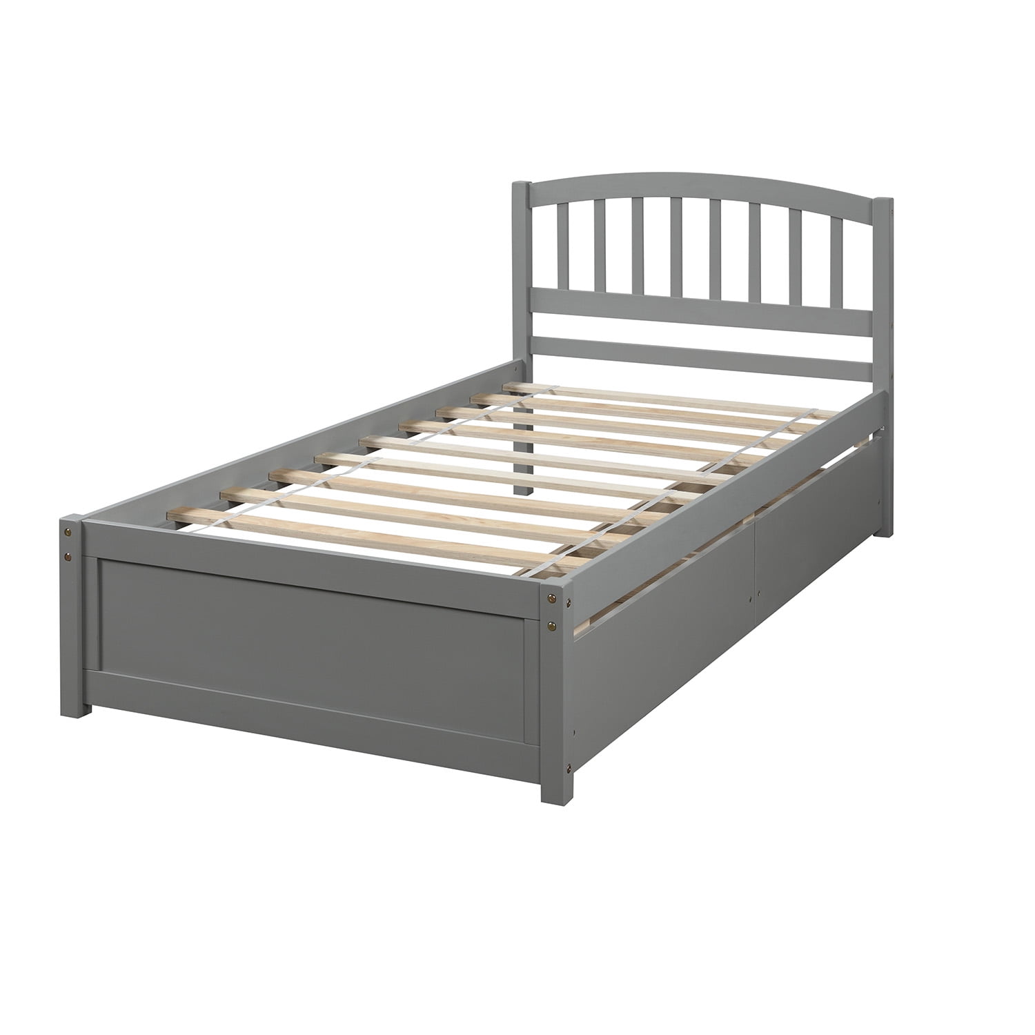 Aukfa Twin Platform Bed, Wood Bed Frame with Storage Drawers for Kids - Gray