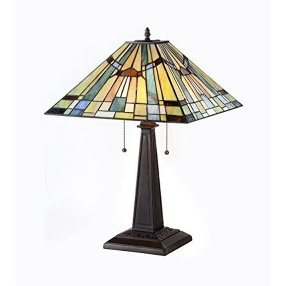 CHLOE Kinsey Tiffany-style 2 Light Mission Table Lamp 16" Shade