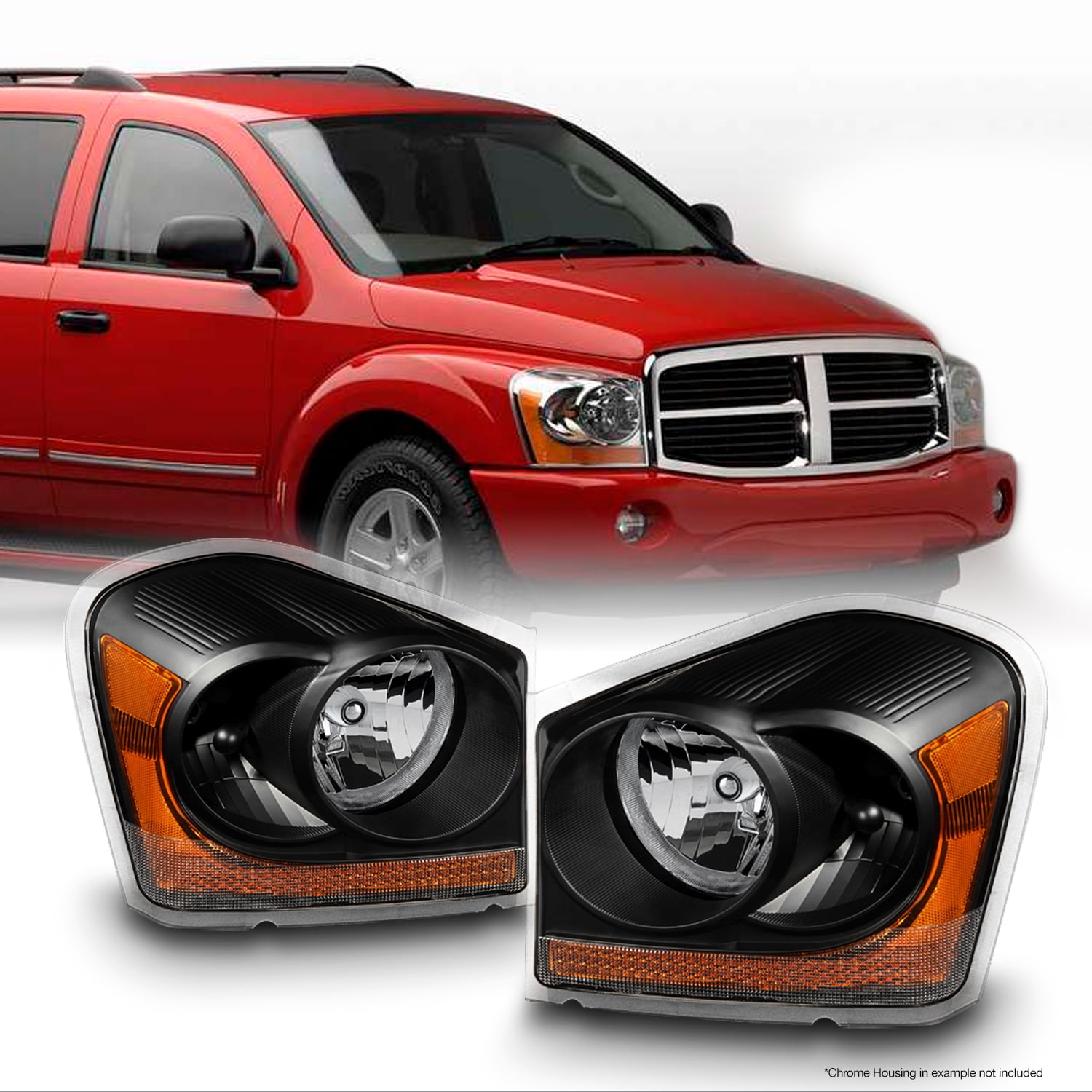 2004-2005 DODGE DURANGO CRYSTAL REPLACEMENT HEADLIGHTS CHROME W/DRL LED+HID KIT