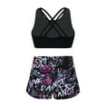 thumbnail image 2 of Doomiva Kids Girls 2 Pcs Active Sets Swim Dance Sports Outfit Crisscross Crop Top with Booty Shorts Athletic Swimsuit Gymnastics Bodysuit Black Rose 16, 2 of 5