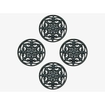 A1 Home Collections Paisley Star Heavy-Duty Round Rubber Garden Stepping Stone Mats, 12"x12", Set of 4, Black