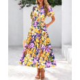 thumbnail image 3 of Vestido Dowerme de verano para mujer, casual, cuello en V, estampado floral, maxi con bolsillos, 3 of 8