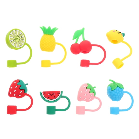 OFFIGAM 8Pcs Lovely Reusable Silicone Straw Topper For Kids Adult Office Use Holiday Party Decorations