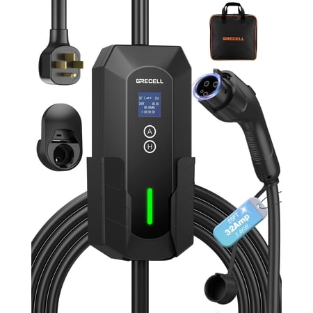 Level 2 EV Charger, 32A/7.4KW Electric Vehicle Portable Charger with 25FT Cable, ETL Certified Level 2 Car Charger for All SAE J1772, 240V NEMA 14-50 Adjustable Current for Home & Travel