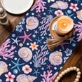 thumbnail image 3 of Beach Coastal Table Runner 72 Inches, Summer Nautical Shell Starfish Coral Blue Bed Runner Dresser Scarves Tabletop for Indoor Outdoor Parties/Ceremony/Banquet, 13" x 72", 3 of 9