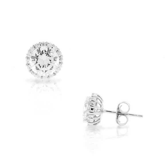 925 Sterling Silver White Clear CZ Classic Stud Earrings