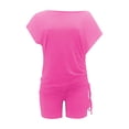 thumbnail image 5 of Riforla Ladies Fashion Casual Solid Color Sleeve T Shirt Drawstring Top Shorts Set Short Sets for Women Hot Pink L, 5 of 6