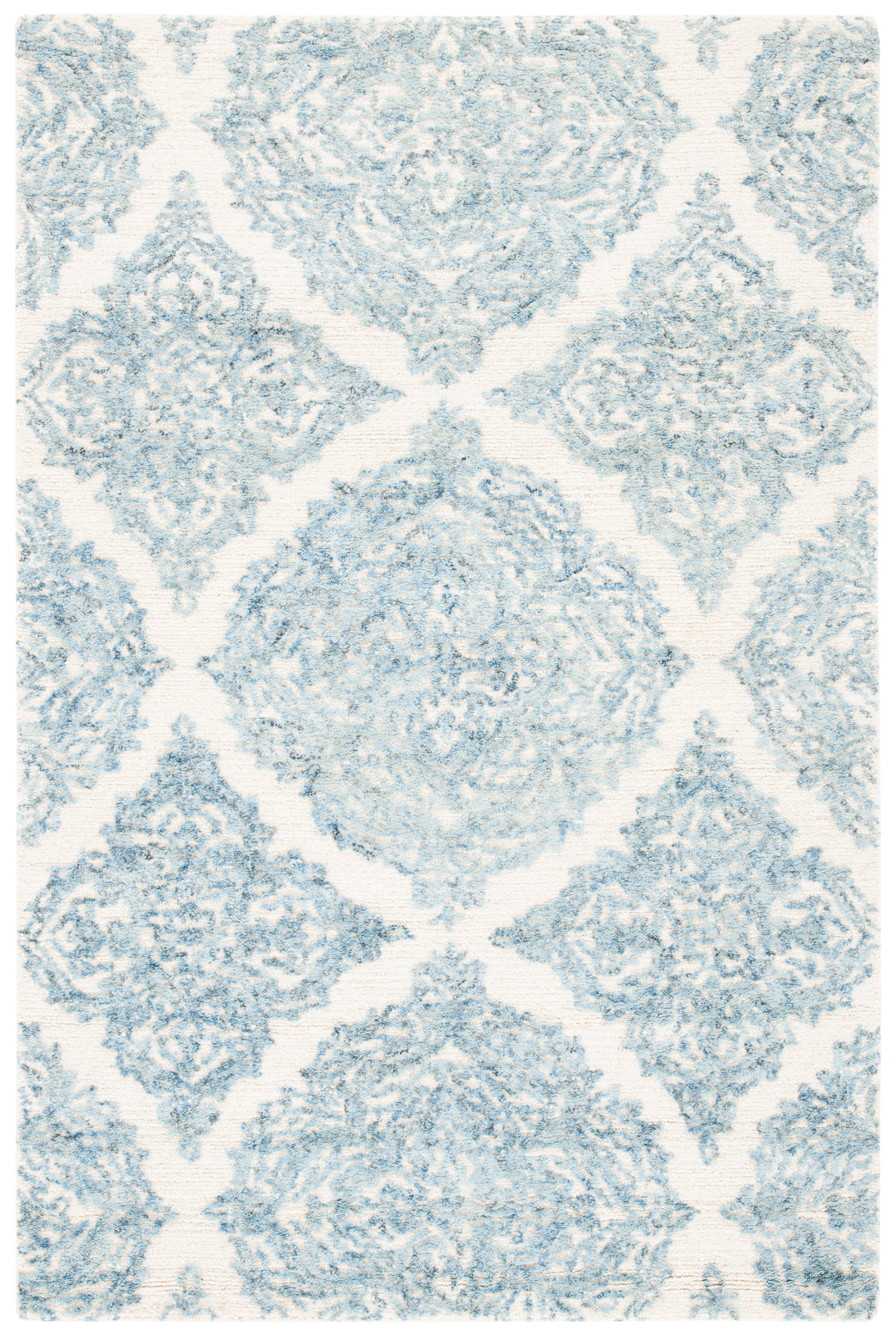 SAFAVIEH Abstract Rachelle Trellis Wool Area Rug, Ivory/Blue, 5' x 8'