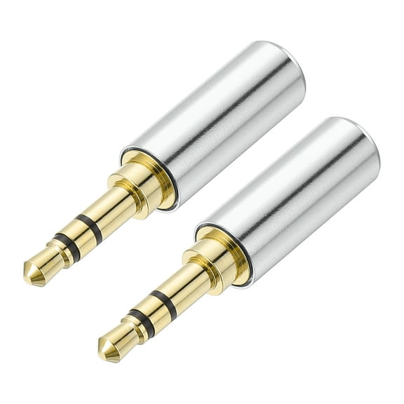 Uxcell 2Pcs 3.5mm Replacement Repair Plug Jack, 3 Pole Metal Stereo Male Plug 3.5mm Solder DIY Audio Cable Connector for Headphone Earphone Microphone Cable Repair, Bright Silver