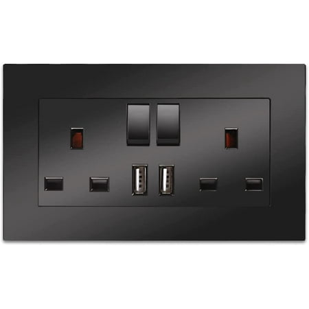 Double Switched Socket with 2 USB Charging Ports, 2 Gang 13 Amp ...
