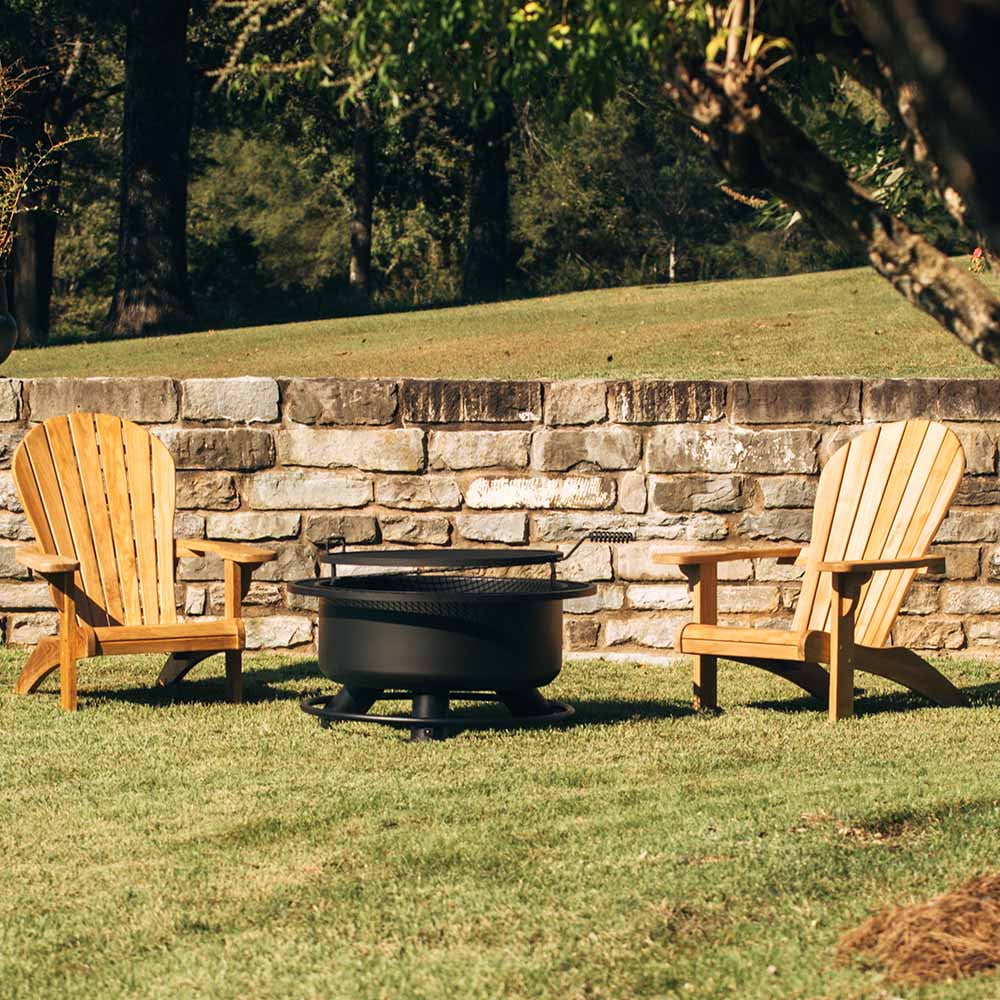 Ash & Ember 38" Round Black Steel Wood Burning Fire Pit with Swivel Cooking Grate and Poker