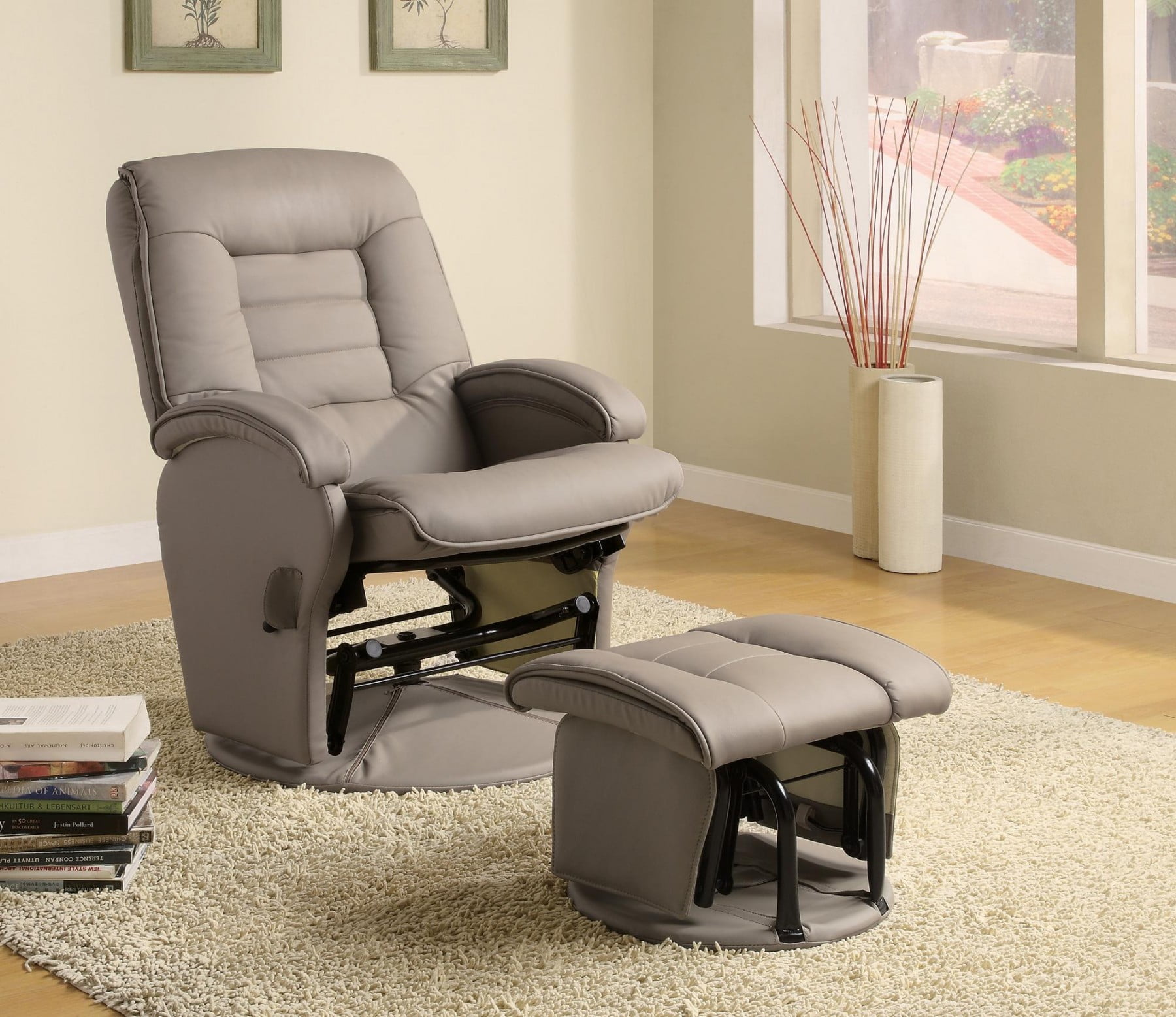 Deluxe Nursing Glider Swivel Rocker Recliner Beige Leather ...