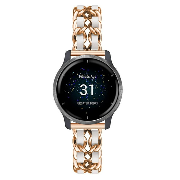 Leather Metal Band Compatible With Garmin Venu 2/Vivoactive 4 Band, Stainless Steel Metal Cowboy Chain Style Replacement for Band Garmin Venu 2/Vivoactive 4