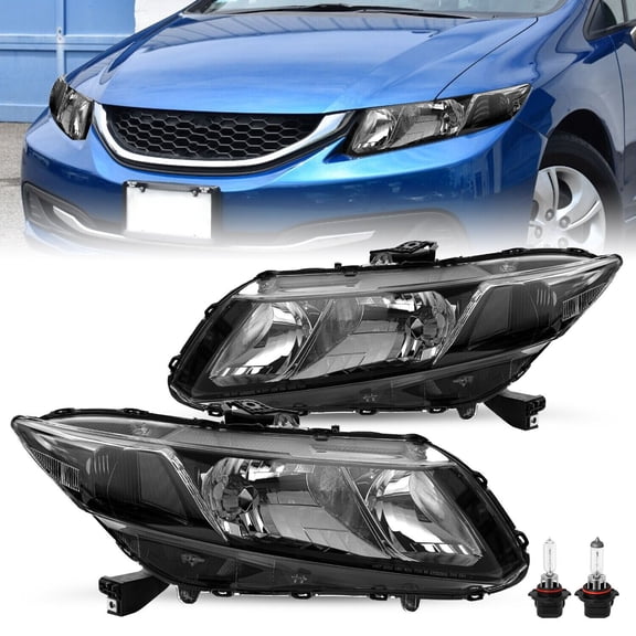 For 2012-2015 Honda Civic Sedan 12-13 Coupe Black Clear Headlights W/Bulbs