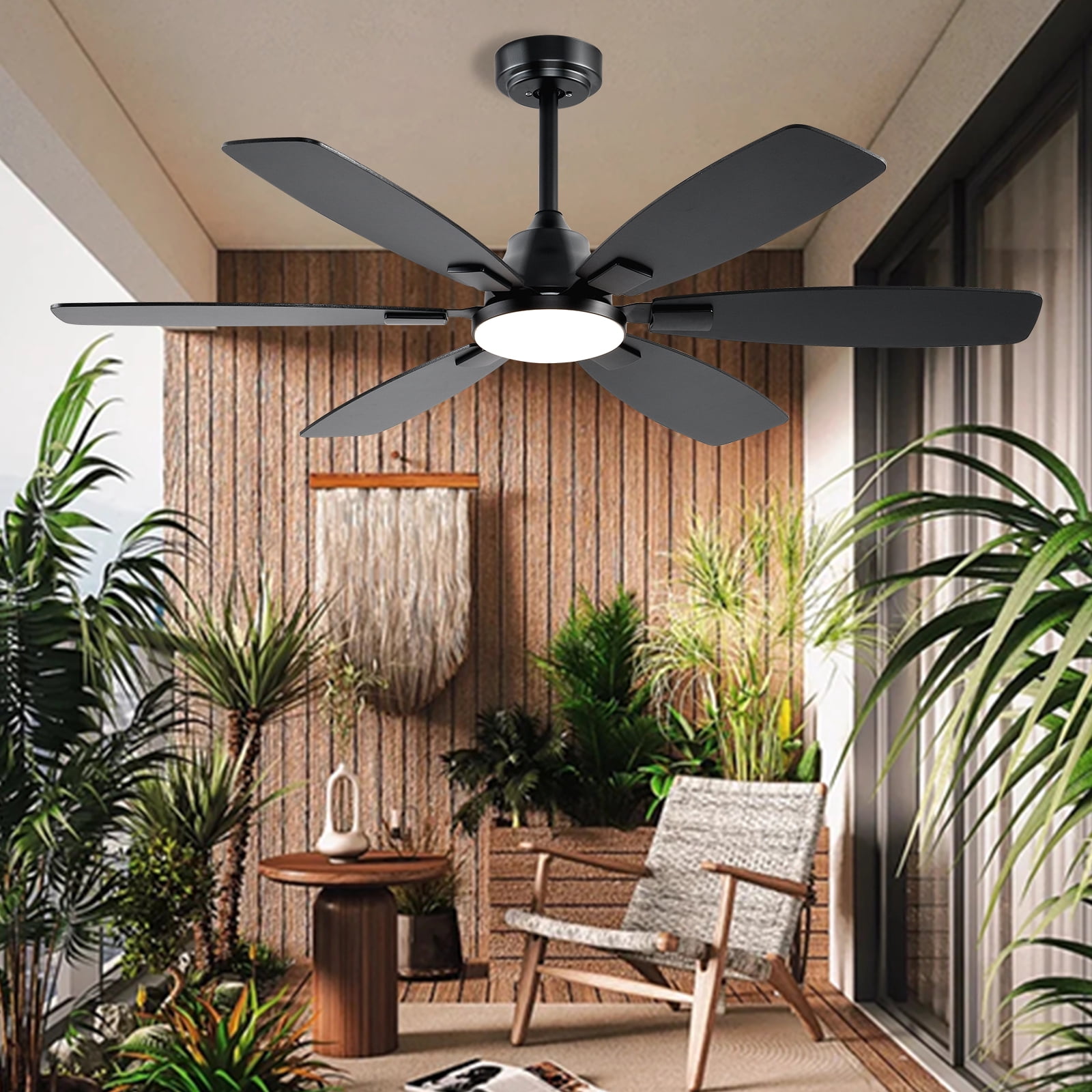 Ceiling Fans with Lights, 52 Inch Ceiling Fan with Light and Remote, 3CCT Dimmable, 6 Speed Reversible DC Motor,5 Blades Modern Black Ceiling Fan for Bedroom, Indoor/Outdoor Use
